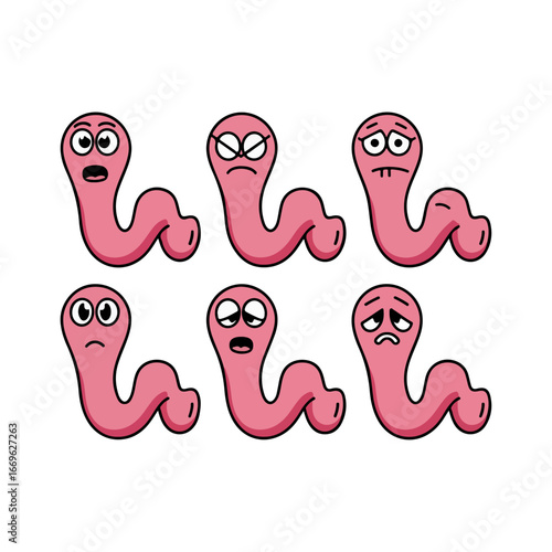 cartoon worm with different expressions