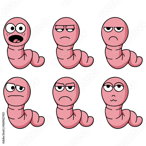 cartoon worm with different expressions