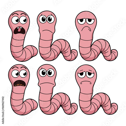 cartoon worm with different expressions