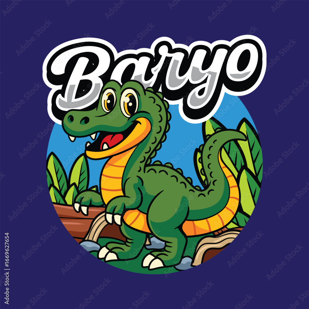 Obraz premium Funny cute Baryonyx Dinosaur Cartoon character illustration