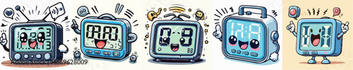 Cartoon Digital Clock with Cute Expressions