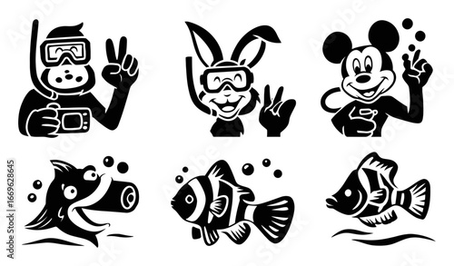 Underwater Adventure: Fun Characters and Marine Life Silhouettes