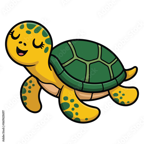Cute turtle cartoon character kawaii animal vector illustration