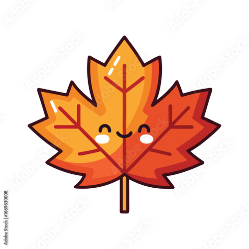 Cute kawaii maple leaf with smiling face autumn season mascot character design