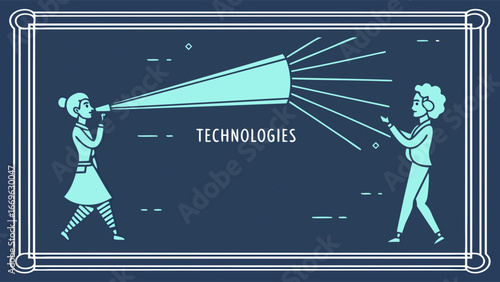 Communication of Technologies Illustration with Megaphone and People.