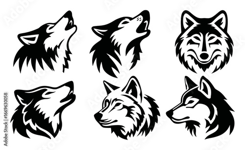 Black and White Wolf Illustrations for Graphic Design and Artwork Use