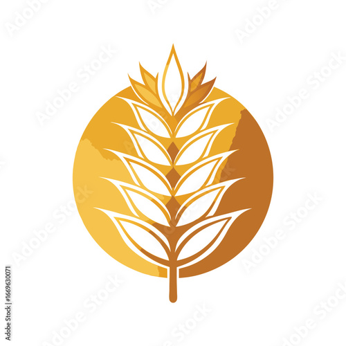 Golden wheat ear icon symbolizing agriculture organic food and harvest in a circular design