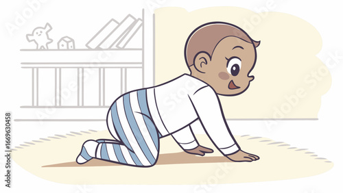 Crawling Baby in Striped Pajamas.