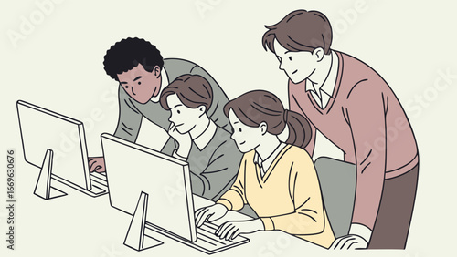 Diverse Group Collaborating on Computers 1.