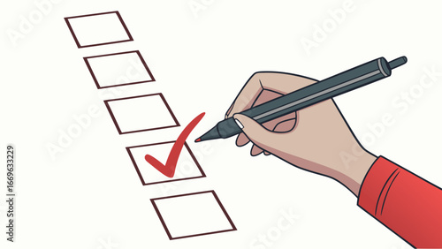 Hand Checking Item on Checklist with Red Marker.