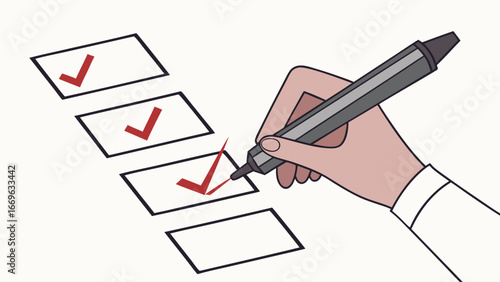 Hand Marking a Checklist with a Pen.