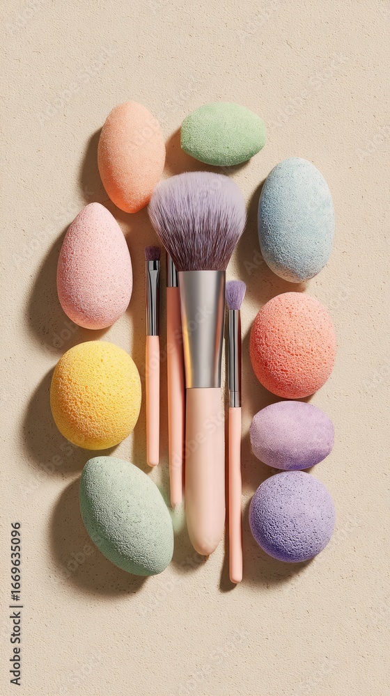 Obraz premium Pastel makeup brushes and eggs