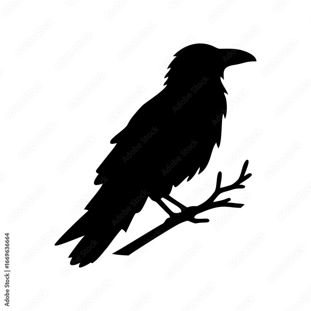 Obraz premium Black Crow on Tree Branch Illustration