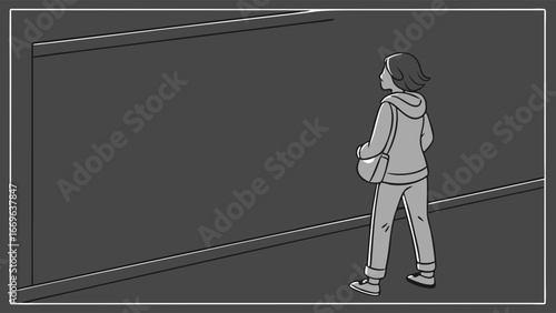 Person Contemplating Facing a Blank Wall.