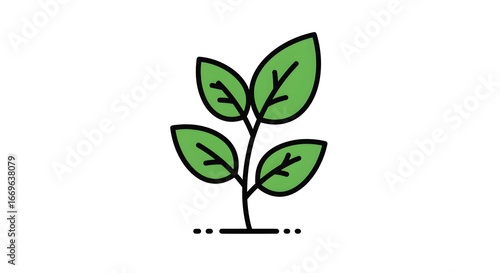 Minimalist Green Plant Icon – Eco-Friendly Nature Symbol with Three Leaves – Flat Design for Sustainability, Organic Growth, Environmental Awareness, Agriculture, and Gardening Concepts