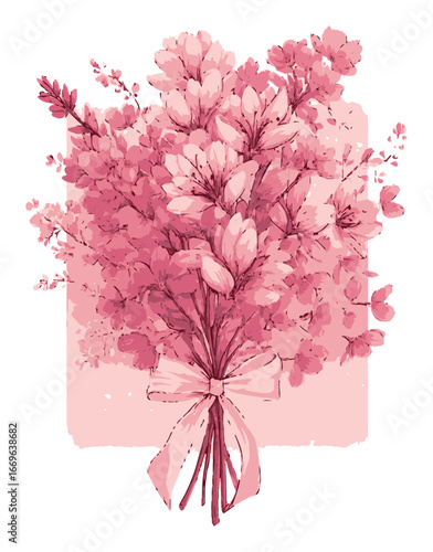 Delicate Pink Flower Bouquet Illustration with Soft Watercolor Style