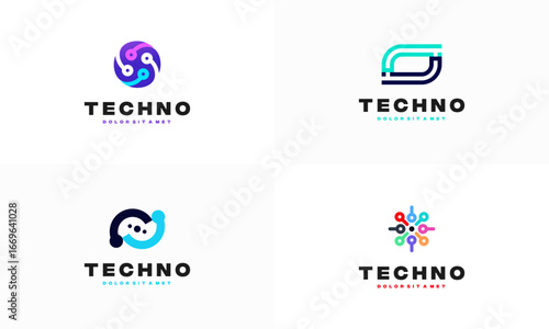 Free Download Set of Pixel technology logo designs concept vector, Network Internet logo symbol, Digital Wire logo - GFXLoad