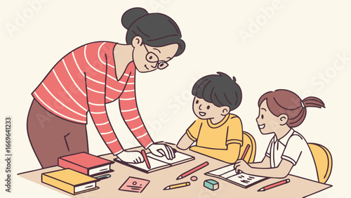 Teacher Helping Students with Their Schoolwork.