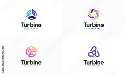 Set of Modern Spinning Turbine logo designs concept, Wind Power energy Technology logo