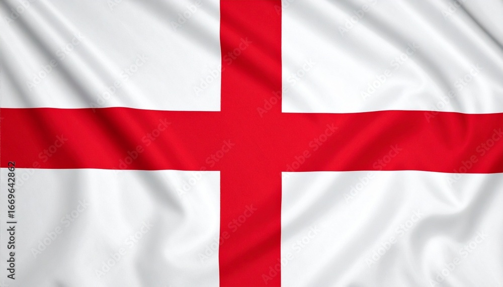 Fototapeta premium Realistic digital art of England’s flag, bold red St George’s Cross on white field, clean and iconic.