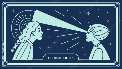 Two Women Sharing Technologies Through Light Beams.