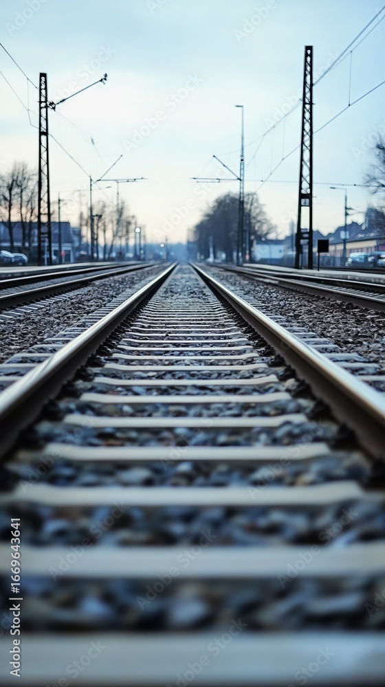 Fototapeta premium Railroad tracks stretching into the distance