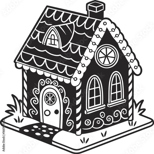 Vector illustration of a sweet gingerbread house with snow on the roof