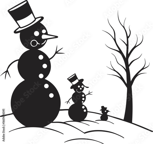 A cute cartoon snowman with a hat and carrot nose holds a broom, ready for holiday winter fun
