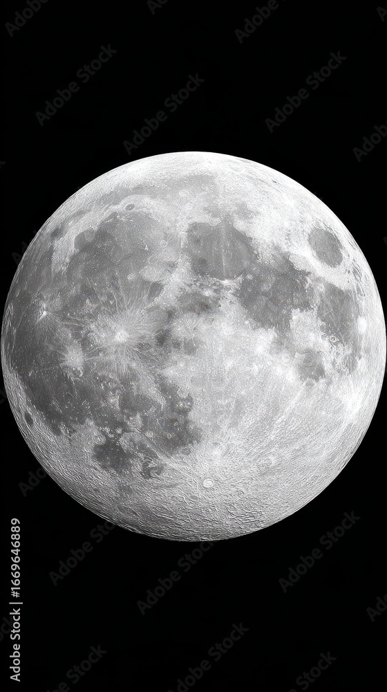 Fototapeta premium Full Moon Close Up Detailed Lunar Surface Texture Against Black Background