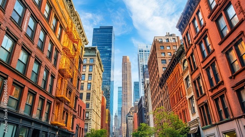 Urban street scene with mix of old and new buildings