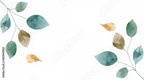 Minimalist botanical leaves with watercolor effect, clean vector illustration, Ai Generate