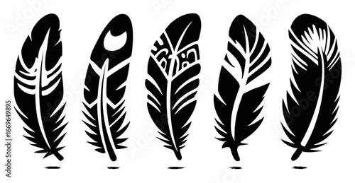 Elegant Feather Silhouettes in Black and White for Artistic Design