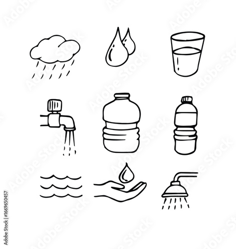 hand drawn doodle water and drinks related illustration vector