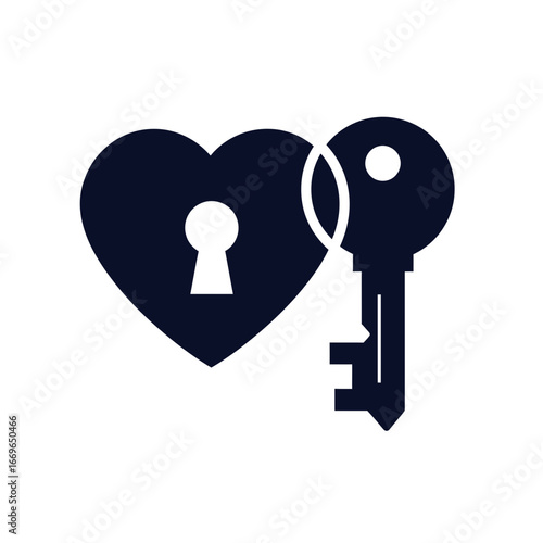Two-tone glyph icon of a heart lock and key for love and trust.