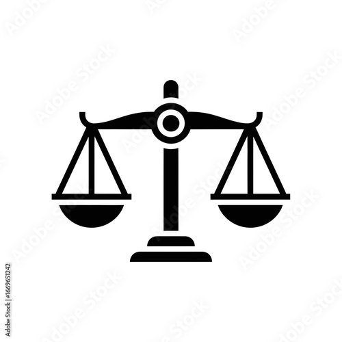 Professional monochrome glyph icon of justice equilibrium scales.