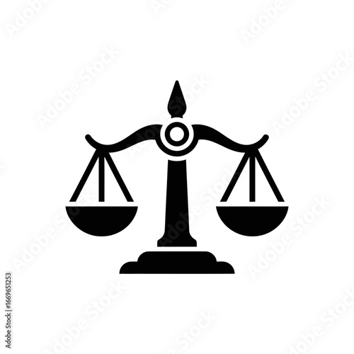 Professional monochrome glyph icon of justice equilibrium scales.