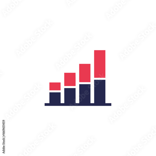 Professional two-tone glyph icon of a stacked bar graph.