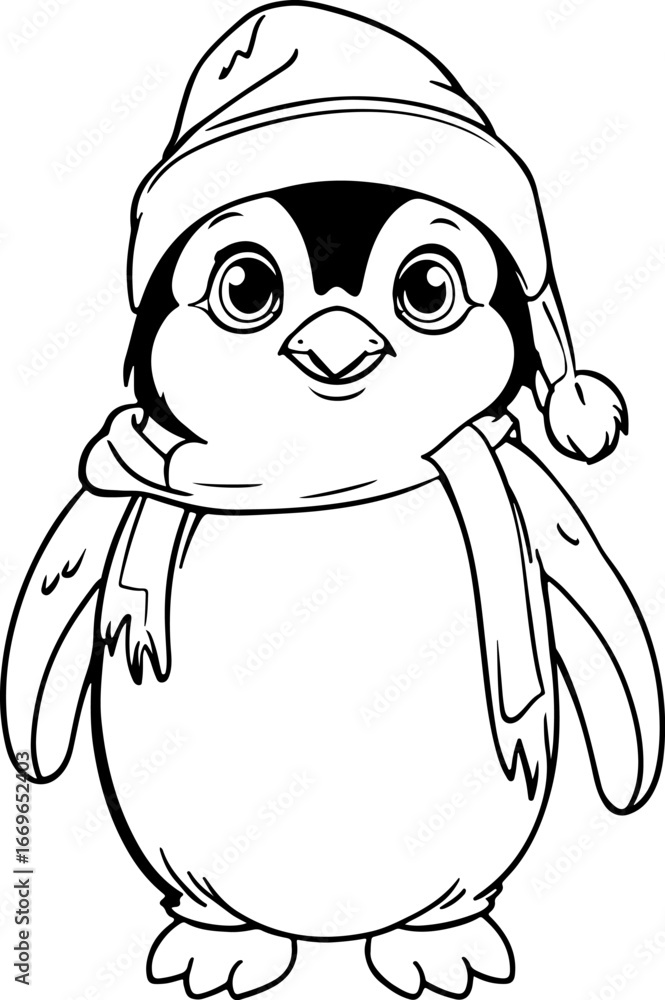 Obraz premium coloring book cute penguin with santa hat vector art 2