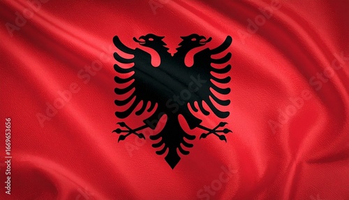 National flag of Albania with double-headed eagle.