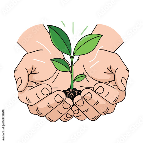 Hands Holding Young Plant Vector Illustration