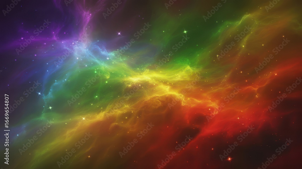 Naklejka premium Expansive colorful nebula stretching across the universe, filled with twinkling stars and cosmic gas clouds, a breathtaking astronomical vista