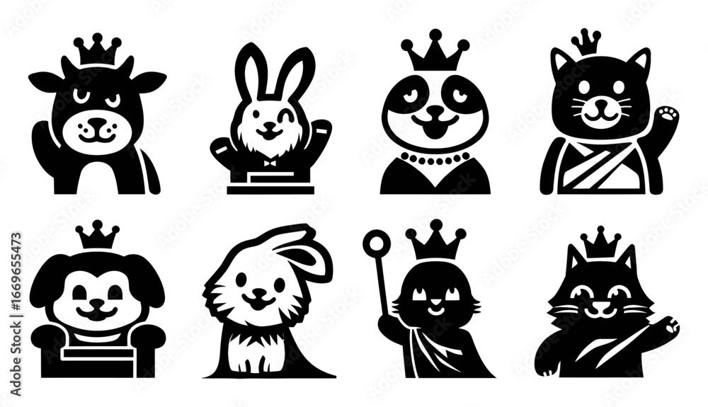Fototapeta premium Cute Animal Characters with Crowns and Fun Expressions for Kids