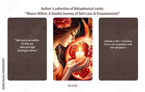 Metaphorical cards for women. Blossom from within a soulful journey to self-love and empowerment, answers to questions.