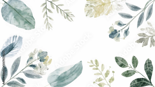 Minimalist botanical leaves with watercolor effect, clean vector illustrational Ai Generate 