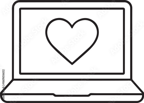 Digital Affection: A minimalist portrayal of a laptop displaying a heart, symbolizing modern love and connections in the digital age.