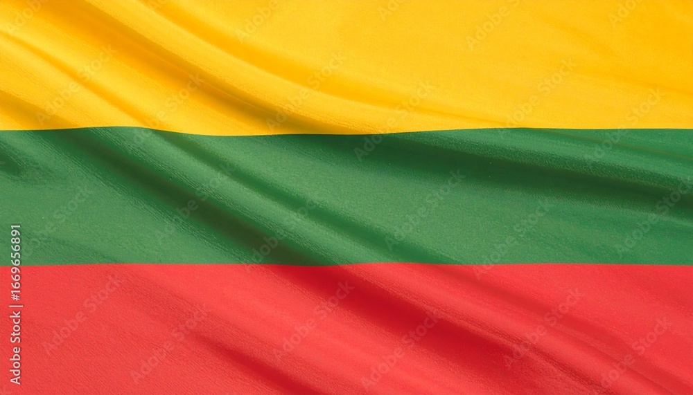 Obraz premium Lithuanian flag with realistic fabric texture, vibrant colors, and symbolic depth.