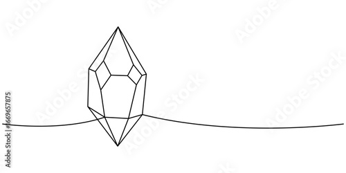 Glow gemstone one line continuous drawing. Precious crystal. Vector illustration
