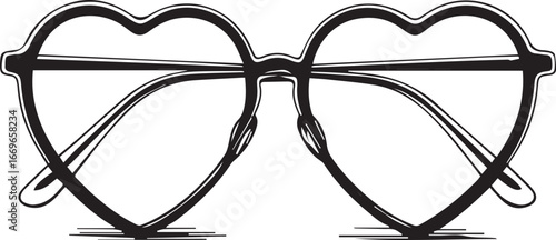 Heart-Shaped Spectacles: An elegant black and white sketch of heart-shaped glasses, capturing the essence of romance and style.