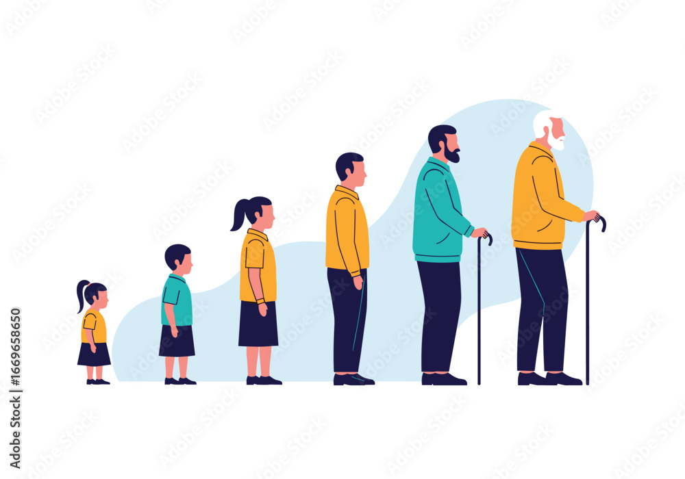 Obraz premium Stages of human life growth from childhood to old age progression