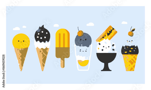 Charming Flat Cartoon Ice Cream Treats for Fun and Playful Designs